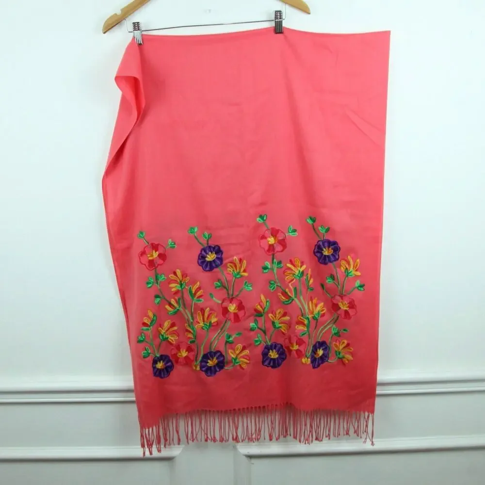 Womens Scarf Pink Floral Embroidered Dainty 26